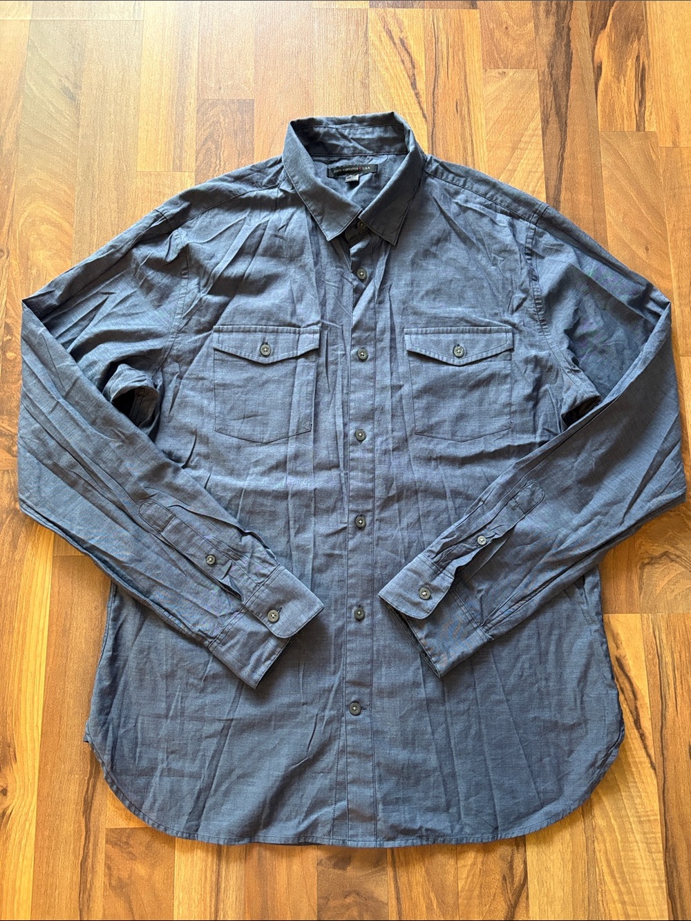 John Varvatos Men's Slate Blue Button-Down Shirt Size M